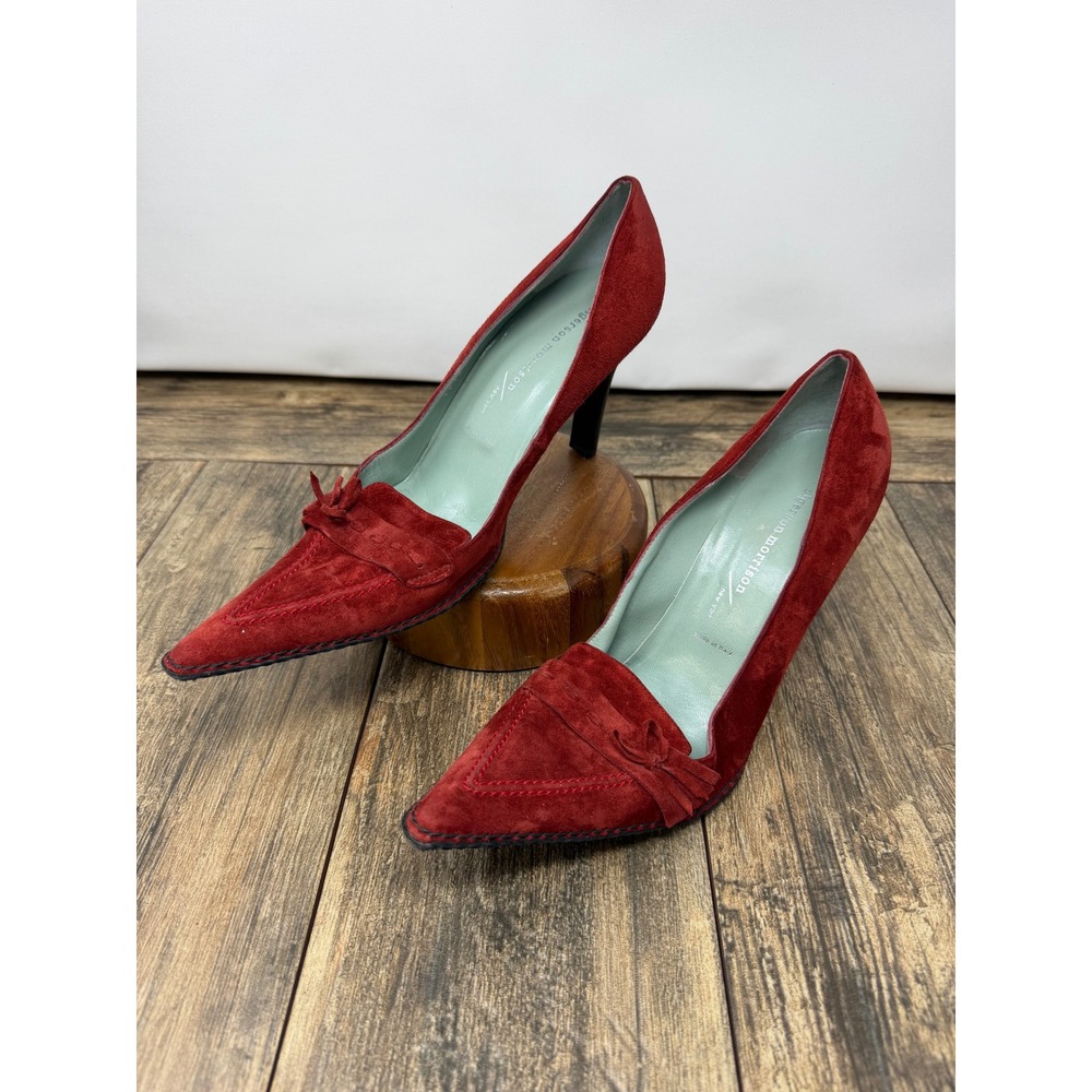 Sigerson Morrison Red Suede Pointed Toe Pumps Loafer Heels Made in Italy 9.5 B